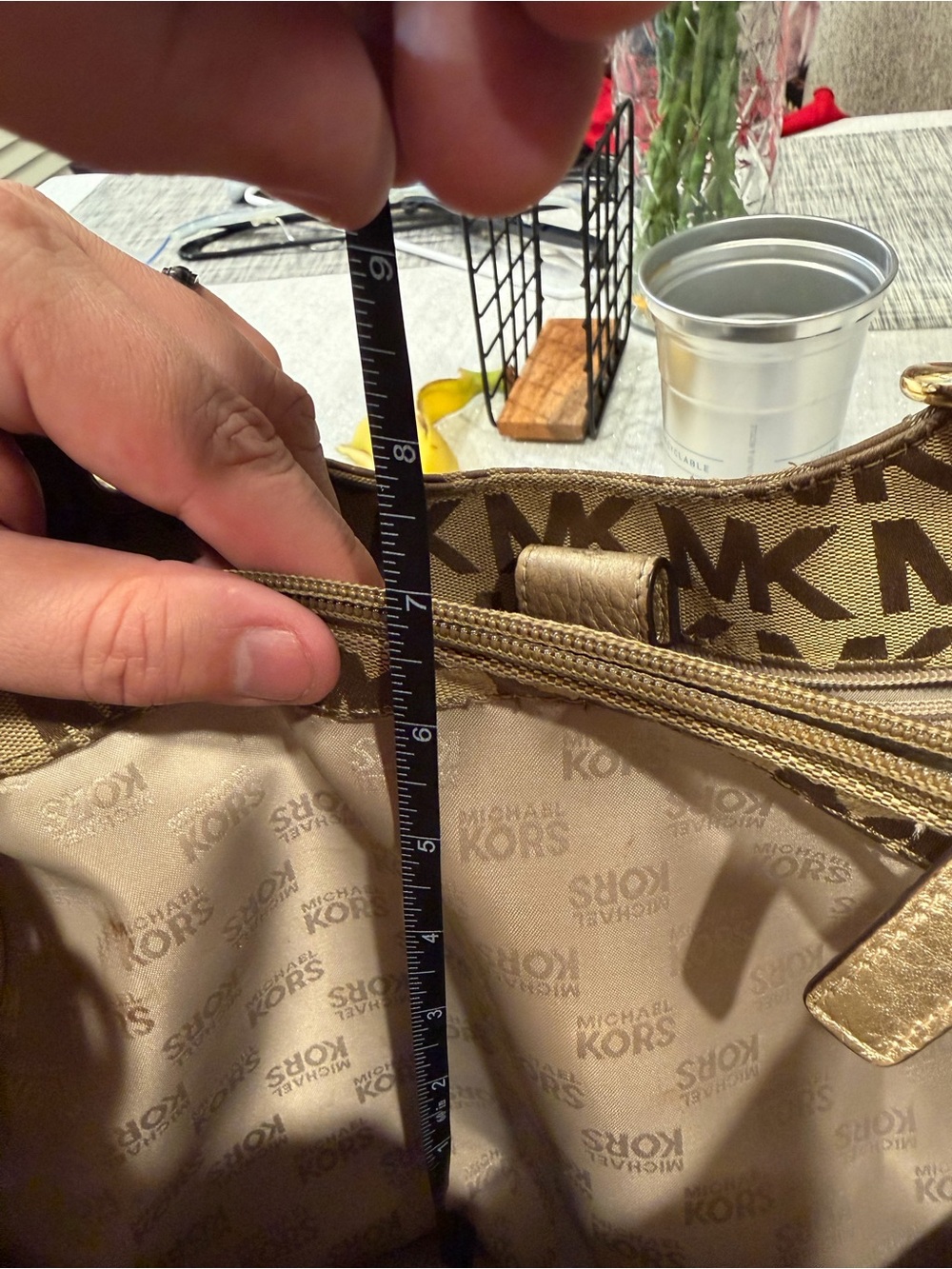 Michael Kors Brown/Tan MK Logo Drawstring Shoulder Bag - Picture 11 of 12